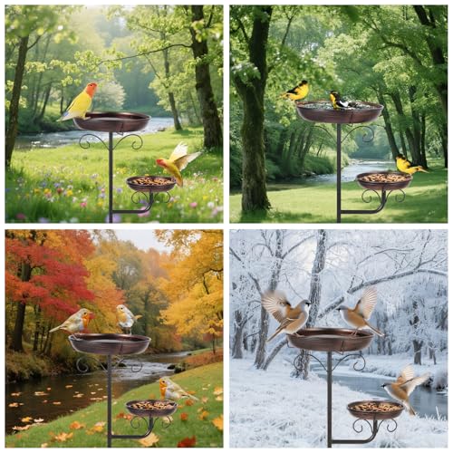 42" Large Freestanding Metal Bird baths for Outdoors Bird Feeder Ground for Garden Decor, Removable Bowl with Strong 5 Stakes, Bird Bath for Outside, Ground Mounted Birdbaths for Pation Backyard Lawn