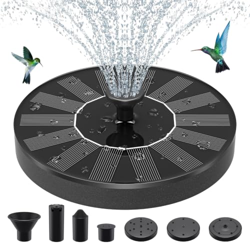 Solar Water Fountains,Solar Powered Bird Bath Fountain with 6 Nozzles - Free Standing Floating Solar Fountains for Bird Bath, Garden, Pond, Pool (Black-1W)