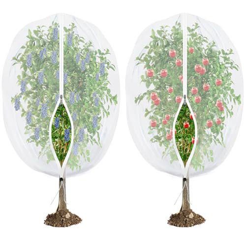 Fruit Tree Netting for Cicadas - with Zipper 2 Pcs 6 x 5.3FT Garden Bird Netting for Blueberry Bushes with Drawstring,Insect Plant Protection Mesh Net Bags for Tomato,Cicada,Animals (2, 5.3 x 6 FT) - size: 5.3 x 6 FT