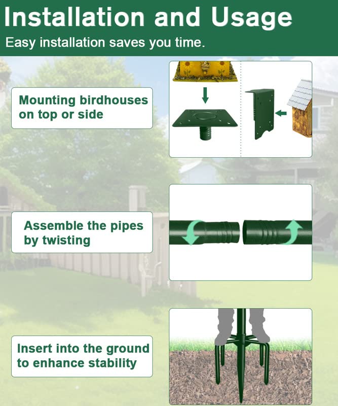 90Inch Heavy Duty Bird House Pole Mount Kit with Frosted, Bird Feeder Pole Kit with 5 Prongs Base and 2 Plates, for Outdoor, Yard, Garden, Green(Birdhouse Not Include) - color: green