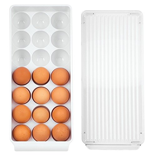 iDesign Plastic Egg Holder for Fridge with Lid, 21 Egg, Clear/White | Storage Container, Organizer Bin - color: Clear/White, style: Pack of 1