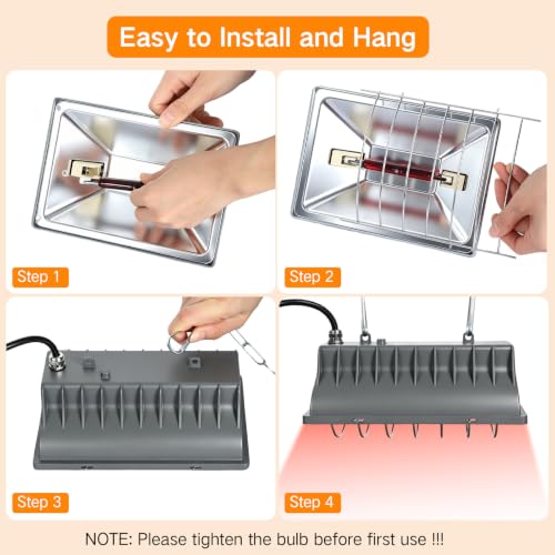 OUTON Heat Lamp for Chicks, Chicken Coop Heating 2-Level Economy Switch | Silver, 118mm Carbon Fibre Tube, 3-Level Heat Control, IPX4 Splash Protection, 8000+ Hours Lifespan, Even Heat Coverage