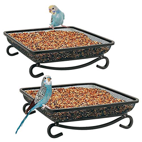 Ground Platform Bird Feeder Metal Seed Tray for Outside Garden Wild Bird Feeders with Drainage Holes Great Attracting for Birds and Squirrels, Wonderful Decoration for Backyard – Pack of 2 - size: 7x7 inches (2 pack)