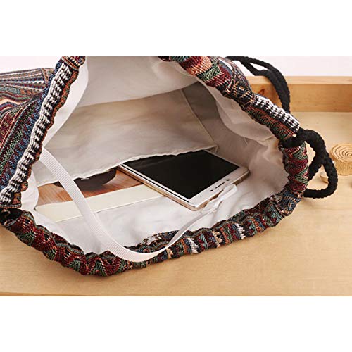 Van Caro Bohemian Drawstring Backpack Light Cinch Bag Gym Sack String Bag (Color 2) - color: Color 2