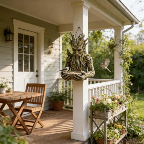 The Quiet Offering A Tree-Integrated Bird Feeding Sculpture, Artificial Millennial Ancient Tree Bird Feeder with Hidden Keyhole Hanger, Unique Patio, Yard, Garden Ornament for Birds Lovers (A)