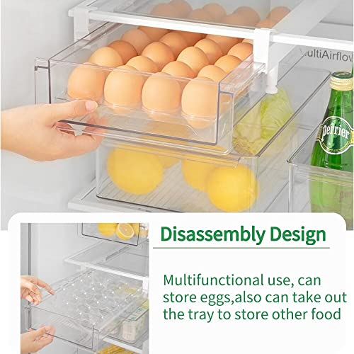 Fridge 28 Egg Drawer Pull Out,Clear Egg Holder Tray for Refrigerator With Handle, Refrigerator Organizer Bins Heavy Duty-L With Egg Tray