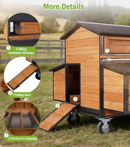 GUTINNEEN Large Chicken Coop with Run with All-Arounded Iron Frame Chicken Tractor Mobile Chicken House with Large Run and Nesting Box Waterproof Outdoor Poultry Cage for Backyard - size: 76.7"L x 53.8"W x 36.8"H