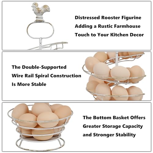 Fresh Egg Holder Countertop Vintage Metal Spiral Egg Holder with Storage Basket Farmhouse Countertop Egg Storage Rack for Kitchen Organization (Spiral White) - color: Spiral White
