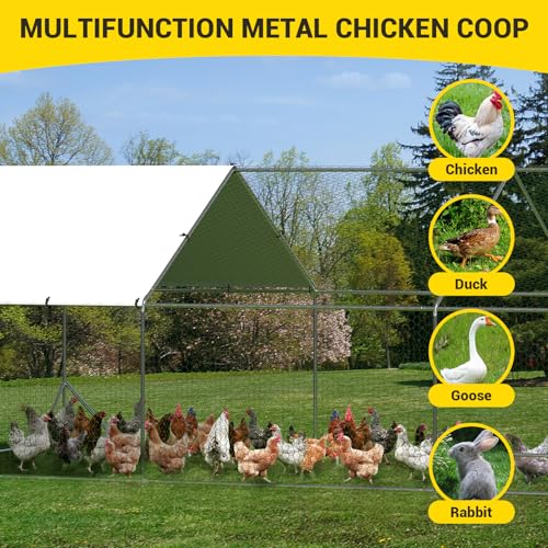19.7' L x 9.8' W x 6.6' H Large Metal Chicken Coop, Outdoor Chicken Run with Cover and Double Door for Backyard Farm Yard - size: 6.5' x 19.7' x 6.5'