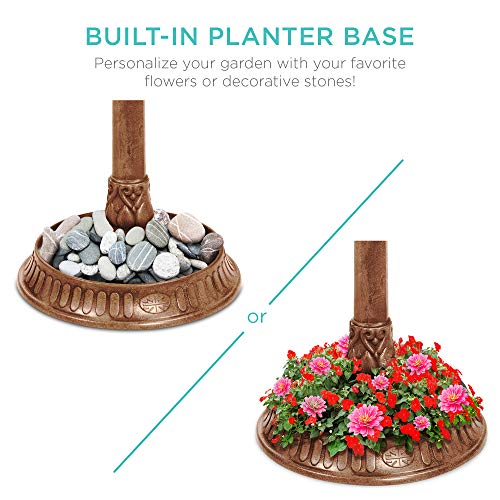 Best Choice Products Solar Outdoor Bird Bath Vintage Resin Pedestal Fountain Decoration for Yard, Garden w/Planter Base, Feeder, Decorative Bird Cage, Fillable Stand - Bronze - color: Bronze