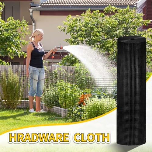 Hardware Cloth, Galvanized Chicken Wire Fence, 19 Gauge Vinyl Coated Wire Mesh Roll, Black Welded Wire Fencing Roll Gopher Wire Mesh Roll for Garden Fencing Rabbit Snake Wire (Black 24IN 100FT) - color: 24" x 100' Black