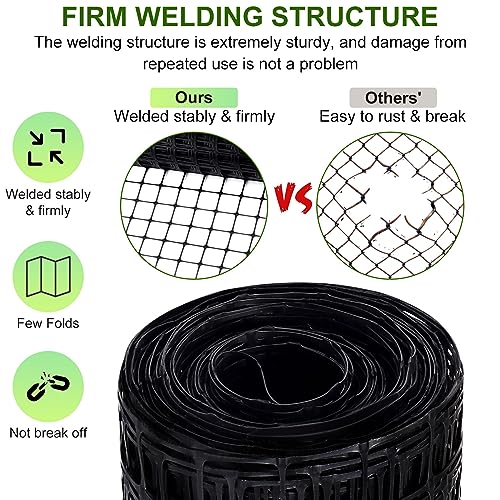 Windyun 2 Roll Plastic Mesh Fence, Black Safety Temporary Garden Fencing Animal Barrier Netting for Animal Deer Rabbit Chicken Dog Poultry Construction Snow Fence Patio(100 ft) - size: 100 ft
