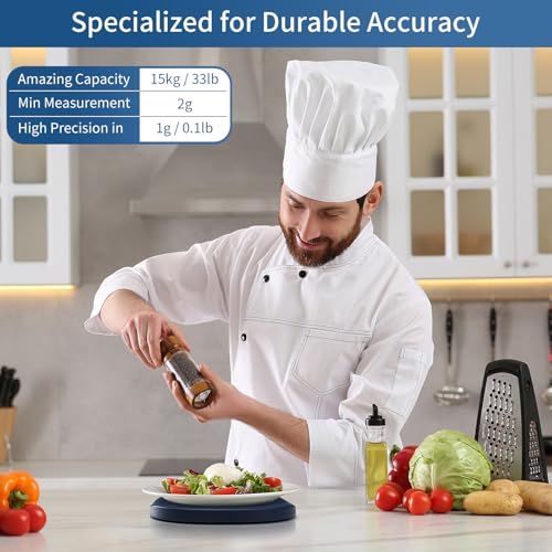 Vitafit 33lb/15kg Digital Food Scale in High Precision 0.1oz/1g, Our Own Kitchen Scale Professional Factory Since 2001, Home and Kitchen Essentials for Cooking and Baking, LED, 3 AAA Batteries, Blue - color: Blue