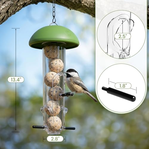 LONA Suet Ball Bird Feeder with 3 Ports, Unique Bird Feeder for Outdoors | Easy-refill, Weather Rust-Resistant Feeder for Attracting Birds, Tube Hanging Feeder for Garden/ Backyard, Green,1 Pack - style: Style3-Large Tube