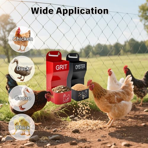 2 Pack Chicken Oyster Shell Feeder and Grit Device, Corner Chicken Feeder, Coop Accessories, Suitable for Hens and Chicks (Black + Red - 2)