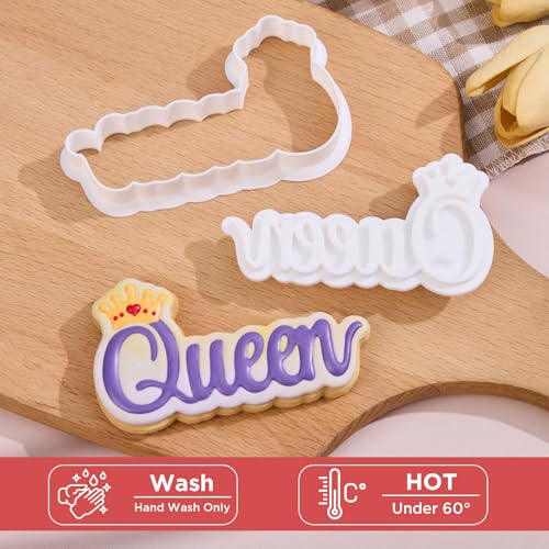 Mothers Day Cookie Cutters with Plunger Stamps Handle Detailed 3.5" Queen PLA Cutters for Baking with Grandma, Easy Press Tool for Picture Cookies - color: Queen