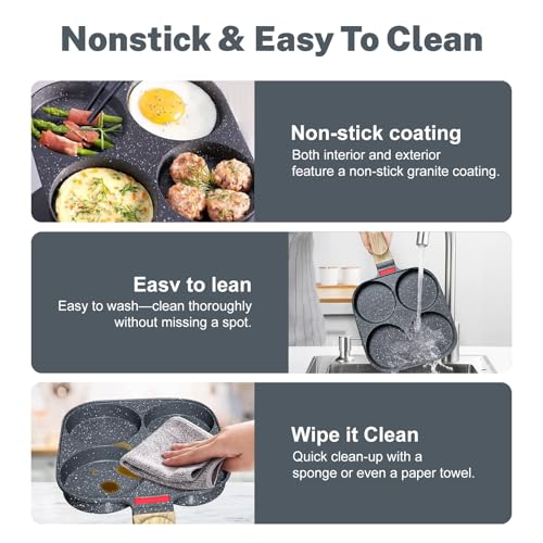 4‑Cup Nonstick Egg Pan Set with Lid – Aluminum Omelette Skillet for Breakfast, Includes Silicone Scraper, Oil Brush, Chopsticks & Cleaning Cloth – Compatible with Gas & Induction Cooktops (Black) - color: Black