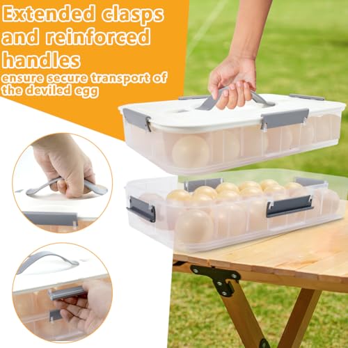 2-Layer Deviled Egg Containers With Lid, 36PCS Deviled Egg Tray Carrier with Handle and Piping Tool, Portable Stackable Egg Holder Platter Holder Organizer for Refrigerator Party Picnic Leak-Proof