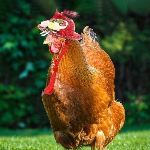 6-Pack Mini Chicken Hats for Hens, Dolls Hats, Cute Decorations | Cotton & Polyester, 2.76 in (7 cm), Adjustable Chin Strap, Fits Small Animals - style: Double-Flower-Glossy