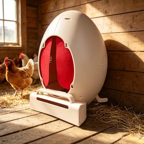 Roll Away Chicken Nesting Box, Egg-Shaped Hen Laying Box with Automatic Egg Collection, Wall Mount or Floor Stand, Rust-Free ABS (Starter (1 Box, 3 Pads+1Egg))