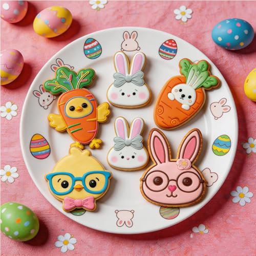 Easter Cookie Cutters Set of 5 Rabbit Chick 3.5" with Plunger Stamps Handle Spring Holiday PLA Baking Molds Gifts Decorative Party Kitchen Cake Supplies - color: Easter Set of 5