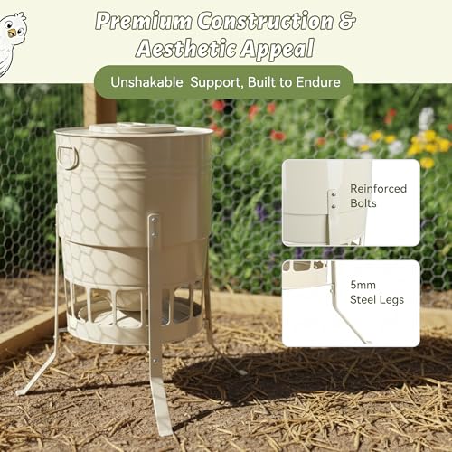 KOL Chicken Feeder No Waste for Coop & Outdoors, 16 Port 50lbs Poultry Feeder with Spill-Control Design, Rust-Proof Powder Coated Metal & Smooth Safe Edges (Jade White) - color: Jade White