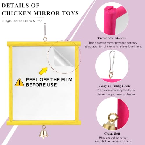 Sumind 2 Pieces Chicken Mirror Toys Hanging Swing Mirror with Bell Wooden Pecking Toy and 4 Pieces Beak Grinding Molar Stones for Hens Birds Parrots (Rose Red,Yellow,9.84 x 10.63 Inches) - color: Rose Red,Yellow, size: 9.84 x 10.63 Inches