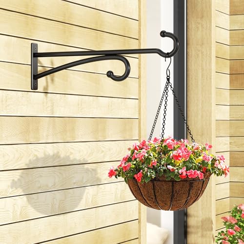 12" Plant Hanger Hook Outdoor Indoor – Planter Hooks for Hanging Plants, Plant Wall Hooks, Brackets for Hanging Plants, Baskets, Wind Chimes, Bird Feeders, Lanterns, Bird Houses (Black, Metal, 2-Pack) - color: Black, size: 12 Inch