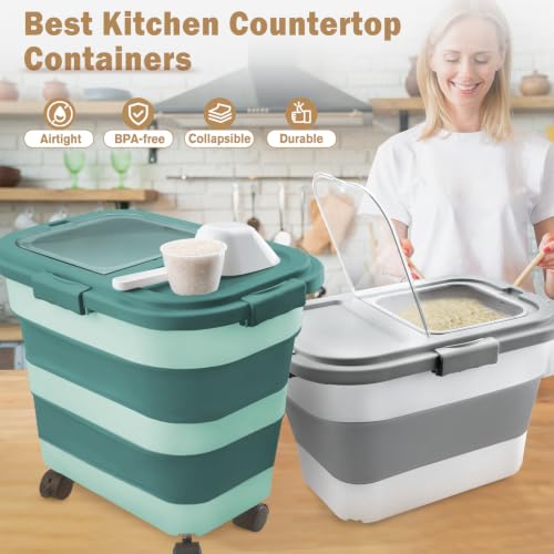 Rice Storage Container, Collapsible Airtight 10-40 Lb Rice Storage Container, 25lb Pet Dog Food Storage Container, Rice Dispenser Bin with Cup and Scoop for Flour Cereal Pasta Grain, Cat Bird - size: 15-40 Lbs