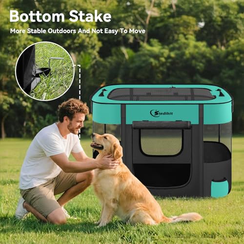 Siedihit 35" Dog Playpen,Cat Puppy Pen, Pet Portable Crate Indoor Outdoor | Durable Travel Camping Use,Foldable Dog Kennel Tent Cage for Rabbit Small Animals with Carrying Case (Green, Large) - color: Green, size: Large