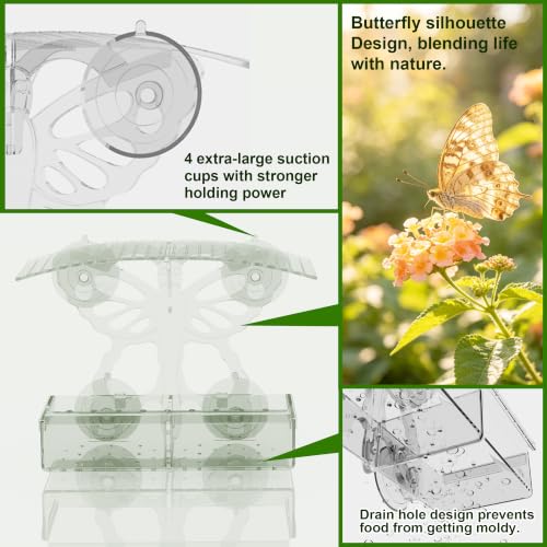 Window Bird feeders with Strong Suction Cups Butterfly-Shaped Design,Window Mount Bird feeders for Cats, Acrylic Clear Wild Bird feeders for Outdoors Squirrel Proof,Butterfly House,Garden Decor