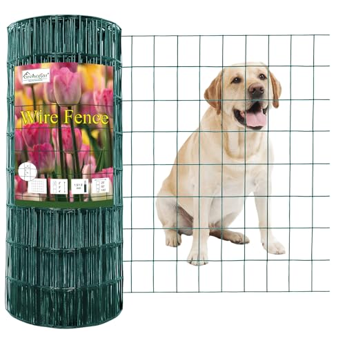 Green PVC Coated Welded Wire Fence 24" x 100' Roll, 2"x3" Mesh, 16 Gauge | Vinyl Coated Garden Fencing, Yard & Pet Barrier, Chicken Wire Fencing, Dog Enclosure Mesh, Vegetable Plant Protector - color: Green, size: 2''x3'' 16GA 24''x100'