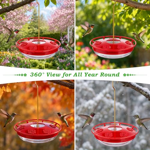 Hummingbird Feeders for Outdoors,16oz Leak-Proof Dish-Style Nectar Feeder Built-in Ant Moat, 5 Feeding Ports, Wide Mouth Easy Clean, BPA-Free Garden Decor Gifts - size: 1 Pack
