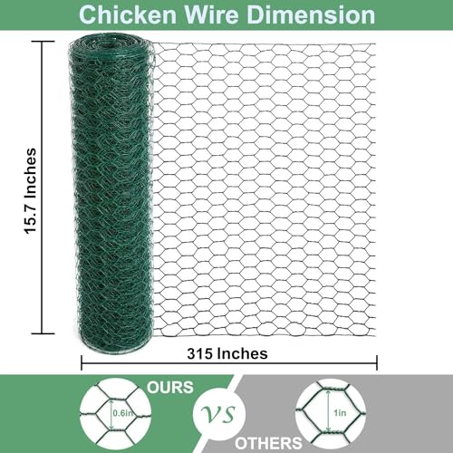 Mklsit Chicken Wire 15.7 x 315 Inches Chicken Wire Fencing Mesh, Green | PVC Coated Floral Chicken Wire, for Crafts Poultry Garden, Hexagonal Galvanized Chicken Coop Rabbit Wire Fencing Netting - size: 15.7 x 315 Inches