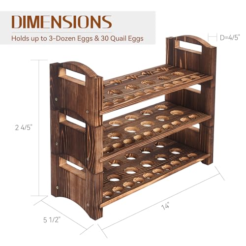 Wooden Egg Holder 3 Layer Fresh Egg Rack Holders Countertop Stackable Quail Egg Sorter Storage Trays Organizer Display Stand Kitchen Rack, Fits Duck, Turkey, Chicken Eggs,up to 36 Eggs, 3 Tier-Brown - size: 3-Tier