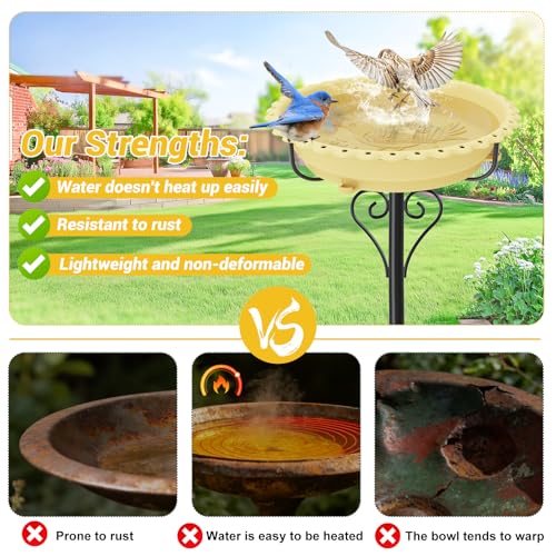 Bird Bath for Outside,12" Plastic Removable Bowl,Beige | Heavy Duty Metal 5 Prongs Base,Easy CLean,Weather-Resistant,Rust-Proof,40" Freestanding Birdbath for Garden Patio Yard Lawn - color: Beige-Freestanding
