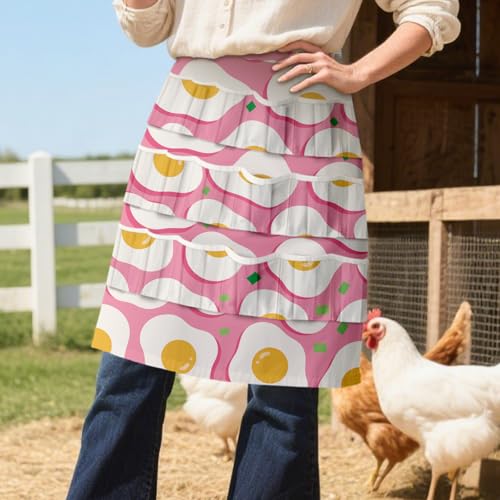 CUTHOLLOW Egg Collecting Apron for Adlut, Housewife, 18 Deep Pockets Hen Egg Gathering Holding Apron with Elastic Closures - style: Omelette