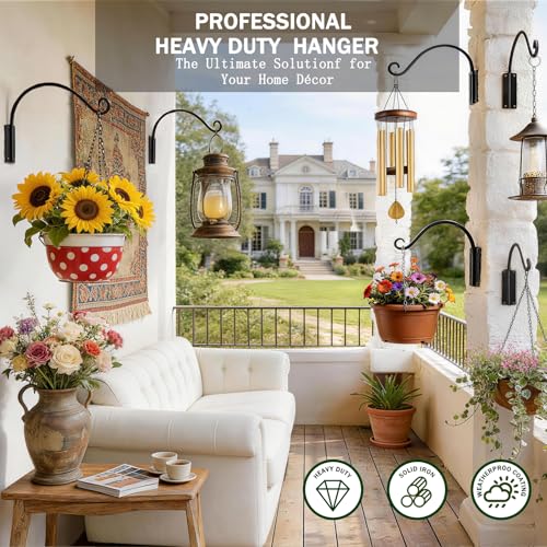 Heavy Duty 12 Inch Plant Hangers Bracket Outdoor 2 Pack Bird Feeder Hanger | 50LBS Capacity, Rust-Proof Metal Wall Hook, Outdoor Hand-Forged, For Hanging Plants, Bird Feeder, Wind Chime, Flower Baskets - size: 12in-2Pack