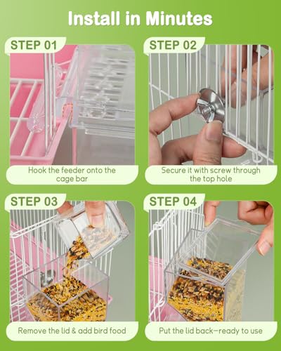 Pawfly Automatic Bird Feeder, Bird Feeder for Cage, No Mess Bird Feeder, Clear Acrylic Bird Cage Feeder, Parrot Feeder for Parakeet, Cockatiel, Budgie & Small Birds