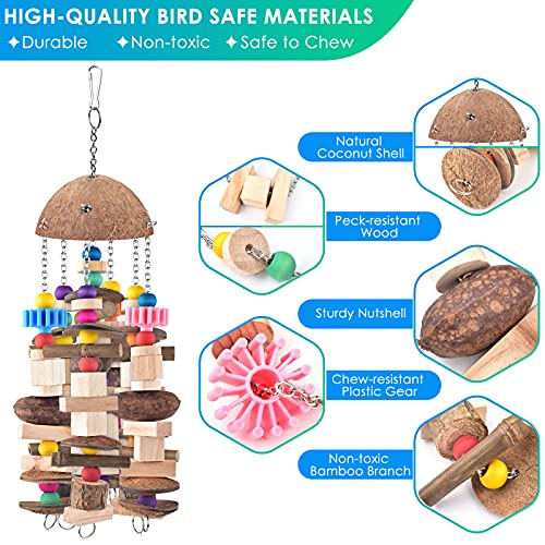 KATUMO Bird Toys, Large Parrot African Grey Wooden Chew Toys for Macaw Medium to Large Birds - style: Nutshell