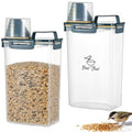 2 Pcs 3.17 Qt/3 L Bird Seed Storage Container Airtight- Portable Bird Food Container with Airtight Measuring Cup, Clear Pet Parrot Seed Dispenser for Birds Food Chicken Feed Storage, Blue Lid
