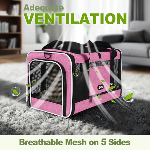 GAPZER Cat Carrier 18x11x11 Delta Airline Approved, Pet Plane Travel Crate | Soft Teacup Dog Bag 12 lbs, Yorkie Taxi Kennel Easy Load, Carrying Case for Kitten Cat up to 15 pound, Toy Poodle Mesh Cage - color: Pink