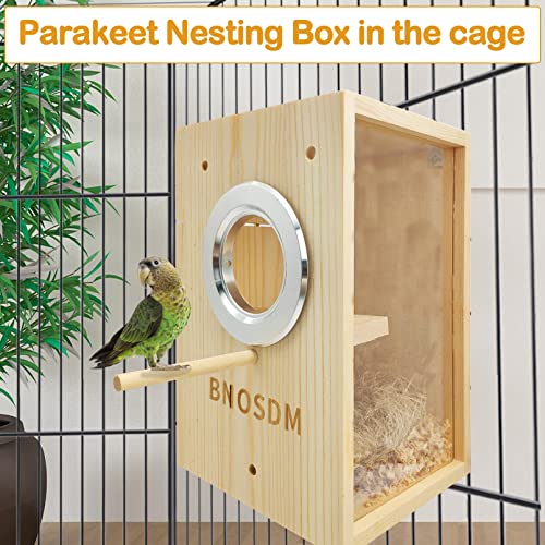 BNOSDM Parakeet Nesting Box Transparent Bird Breeding Nest Boxes Natural Wood Bird Cage (M) - size: Medium