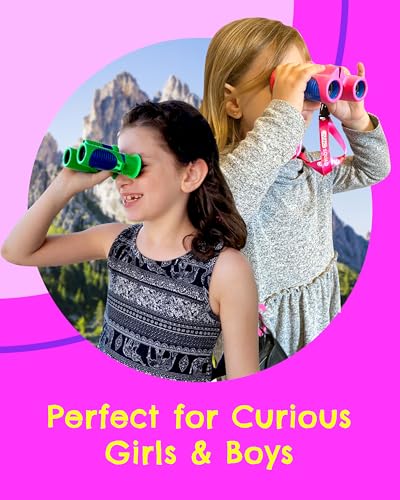 Kids Binoculars Ages 3-12, 8x21 Compact Shockproof Purple | bird watching, hiking, outdoor adventures, includes carry case, neck strap, compass, carabiner, high resolution optics - color: Purple