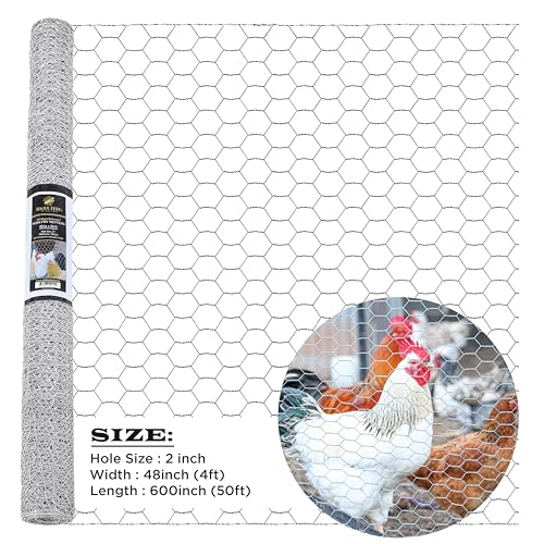 Chicken Wire 48 in x 50 FT x 2” Mesh x 20GA | Poultry Wire Netting | Hot Dipped Galvanised | Hexagonal Galvanized Mesh for Chicken Coop, Rabbit Cage, Fence Barrier - style: 48 in x 50 FT x 2 in