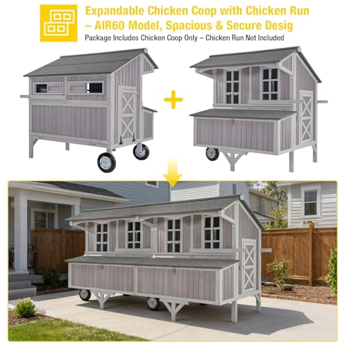 Aivituvin Large 48.6" Chicken Coop with Wheels - Weatherproof Wooden Hen House for 4-6 Chickens, Includes Large Nesting Box & Easy-Clean Tray - size: 48.6"L x 41.0"W x 51.2"H