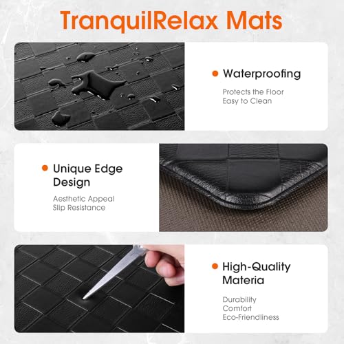 TranquilRelax 2-Piece Kitchen Mats, Cushioned Non-Slip Floor Mats, Black | Kitchen mats for floor, water-resistant anti fatigue mats for kitchen floor,laundry & entryway, 17.3 x 30 and 17.3 x 59 in - color: Black, size: 2-Piece | 30"+59" | Standard