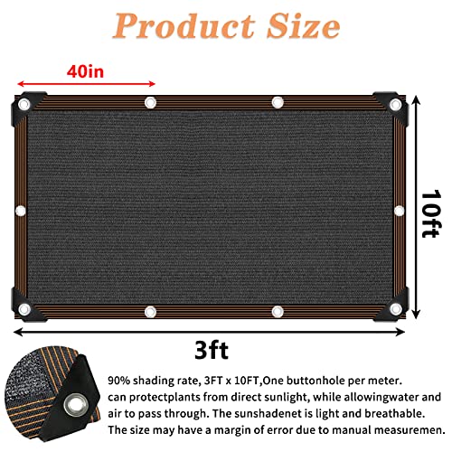 Shade Cloth 90% Sunblock Net for Garden Patio, for, Shade Sails -for Plants Greenhouse Outdoor Pergola Lawn Swimming Sun Shade Cloths for Kennel Chicken Coop Easier to Hang Shade Net Cover - size: 3'x10'