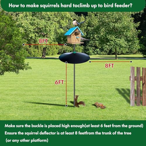PFNRTH One-Piece 17" Metal Squirrel Baffle - Solid Steel Guard for Bird Feeder Poles & Hanging Feeders | Chew-Proof, No Assembly | 2 Installation Options-Black