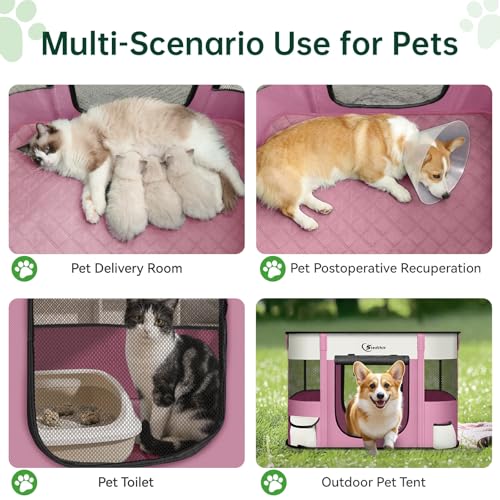 Siedihit 31" Dog Playpen,Cat Puppy Pen, Pet Portable Crate Indoor Outdoor | Durable Travel Camping Use,Foldable Dog Kennel Tent Cage for Rabbit Small Animals with Carrying Case (Pink with Pad, Medium) - color: Pink with Pad, size: Medium